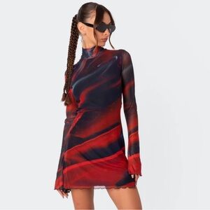 Long sleeve red and black mini dress